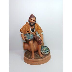 1970s Hand Sculpted Painted Polychromed Clay Terracotta Italian Fisherman Signed